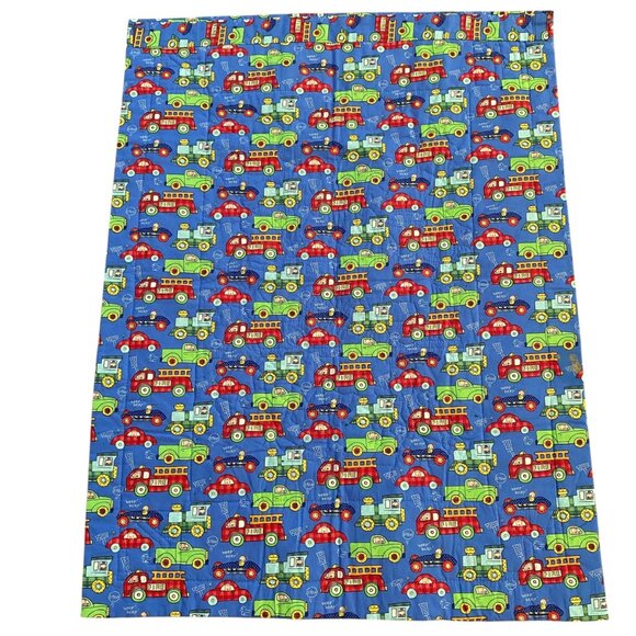 Vintage Handmade Train Baby Kids Quilt Panda Animal 3D Blue Red 31x41 - Picture 2 of 5